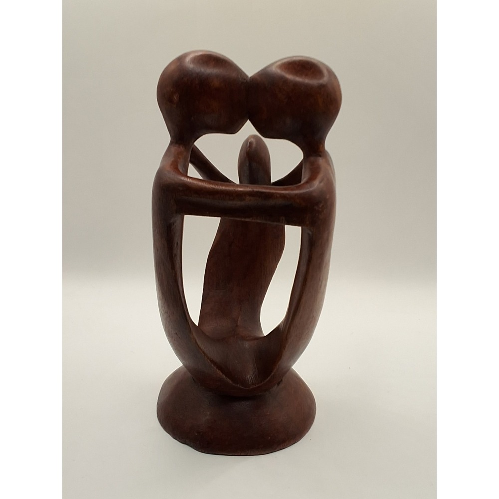 Vintage Abstract Family of 3 Wood Sculpture Hand Carved Figurine 8 Inch